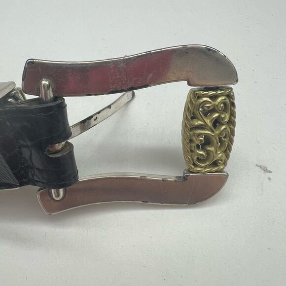 Brighton Marcus Reversible Leather Belt Brown Black Two Tone Gold Silver M/L - Picture 9 of 11